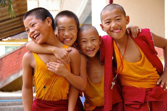 Image of four young Tibetan monks