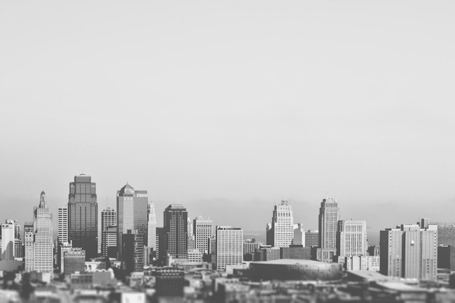 black and white cityscape