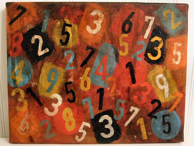 canvas painting of scattered numbers