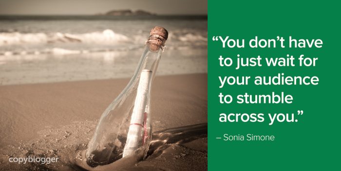 "You don't have to just wait for your audience to stumble across you." â€“ Sonia Simone
